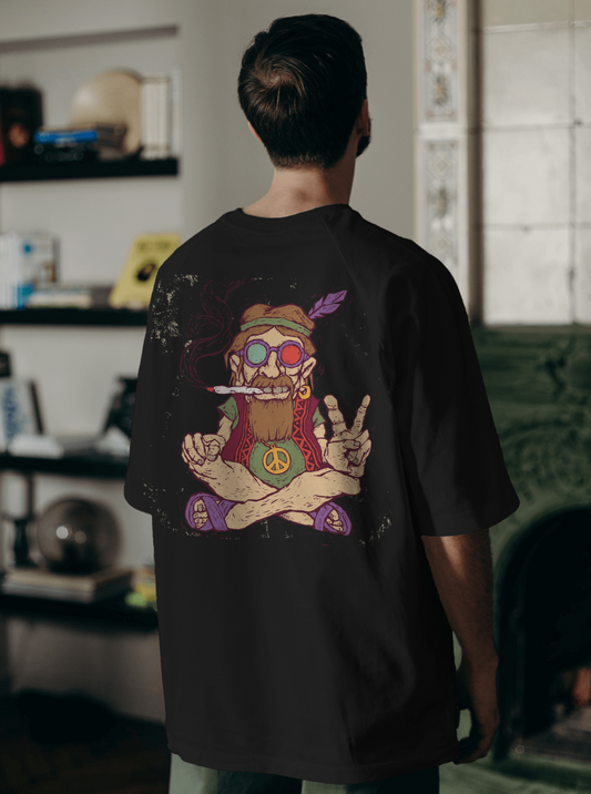 Trippy Herbal Baba Smoking Drop Shoulder T-shirt.