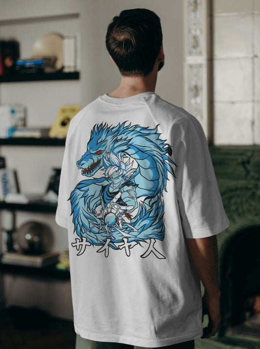 Ice Blue Super Saiyan Swag" Drop Shoulder T-Shirt