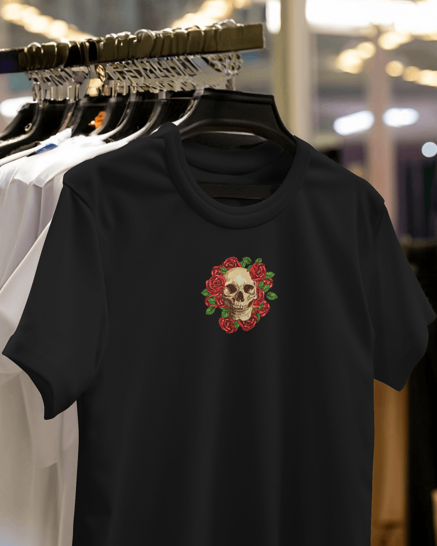 Skull and Roses Drop-Shoulder T-shirt.